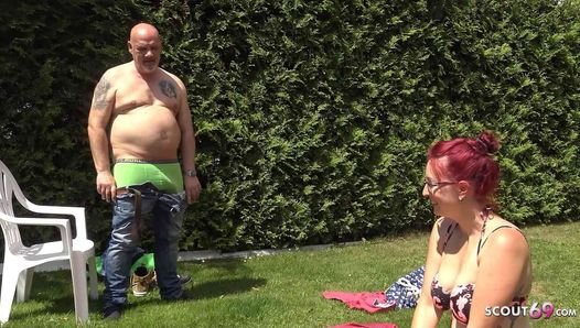 Wife Fucks in Garden While Husband Is Next To Her Choked On Throat Pie